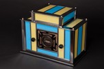 Radio-Glo Stained Glass + Chrome Radio in Blue with Yellow - Exceptional